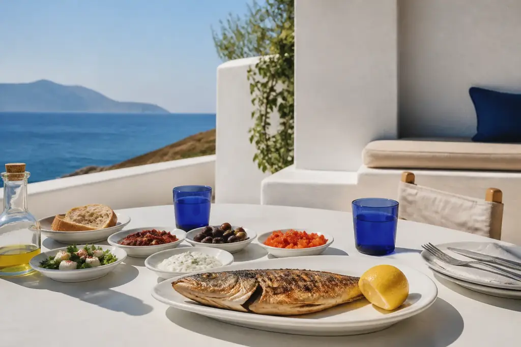 İskele restoranında günün balığı ve mezeler