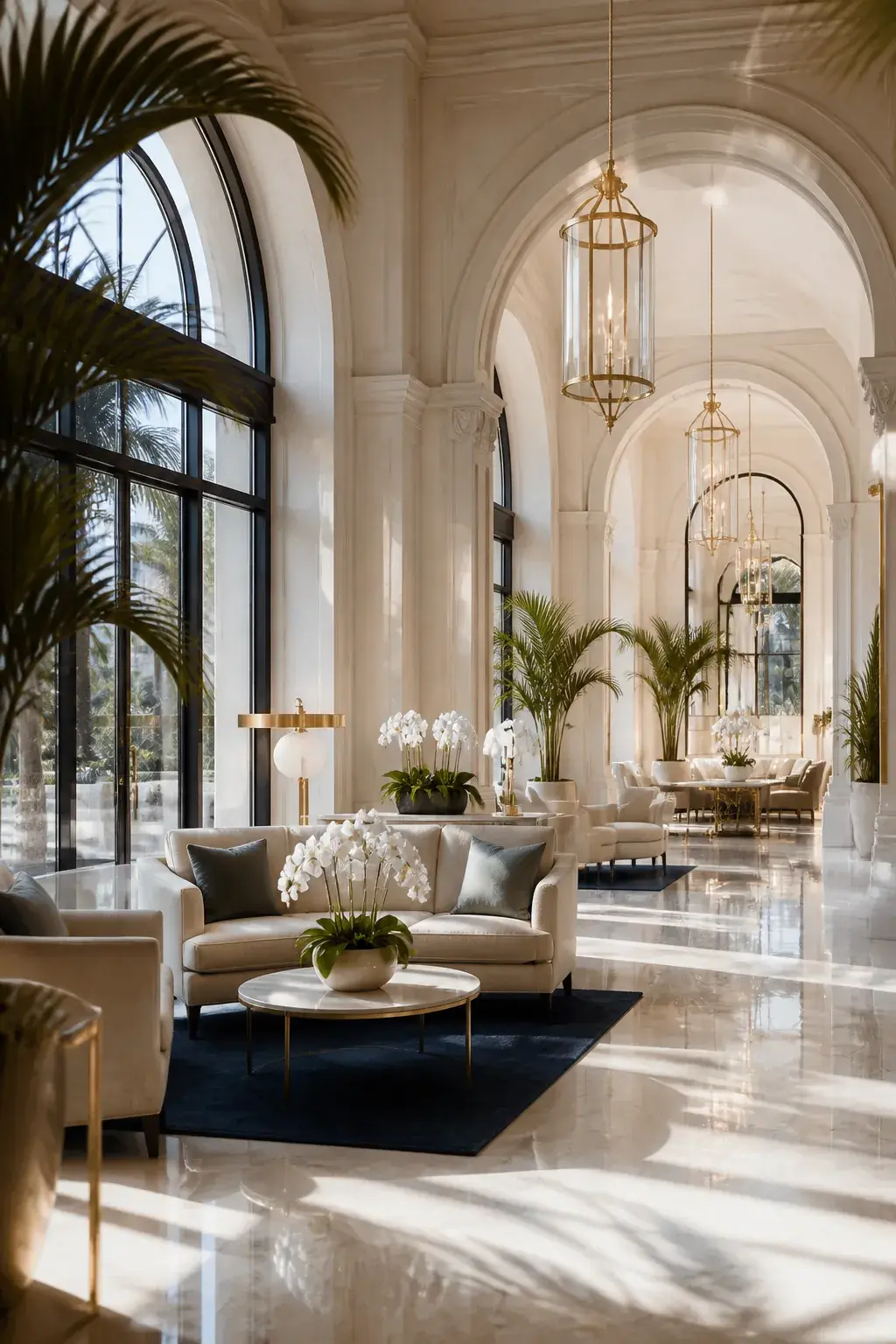 Lunara Palace mermer lobi ve kemerli pencereler