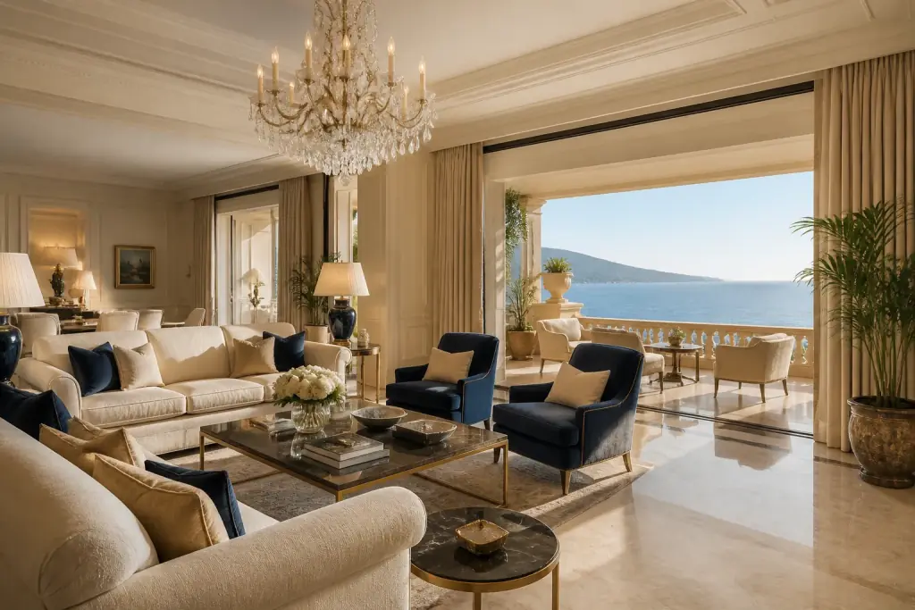 Palace Suit avizeli salon ve deniz terası