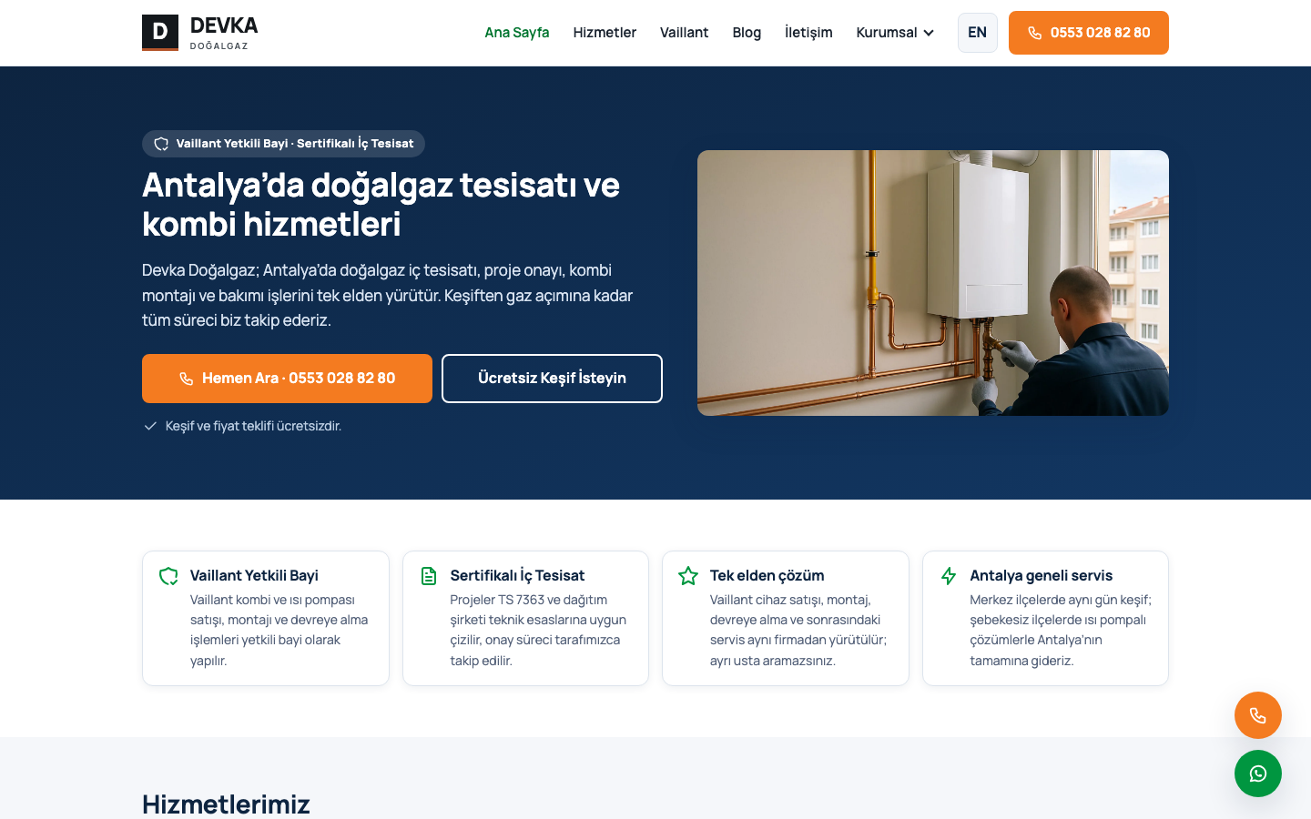 Devka Doğalgaz website home page