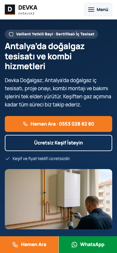 Devka Doğalgaz website mobile view