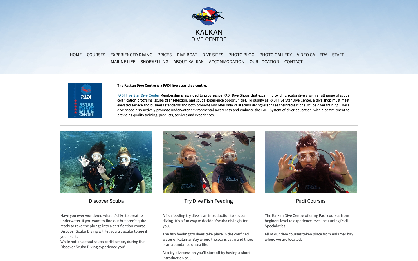 Kalkan Dive Centre website, 2015 archived view