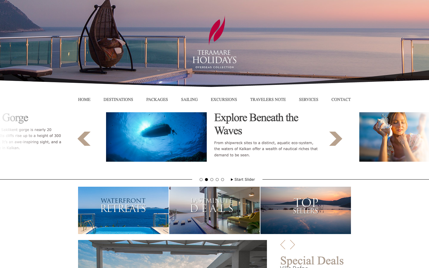 Teramare Holidays website, 2014 archived view