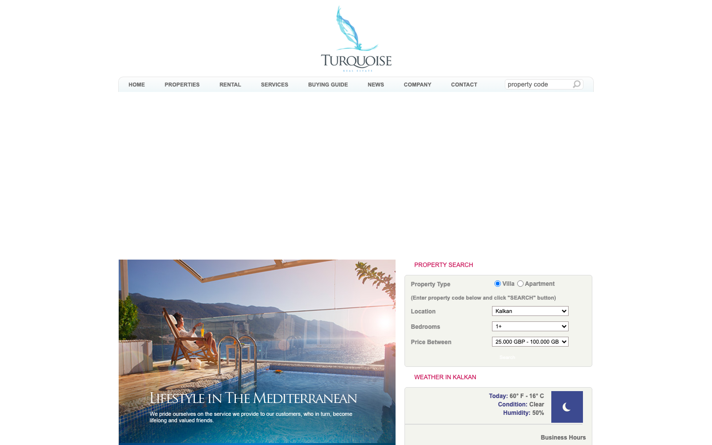 Turquoise Real Estate website, 2013 archived view